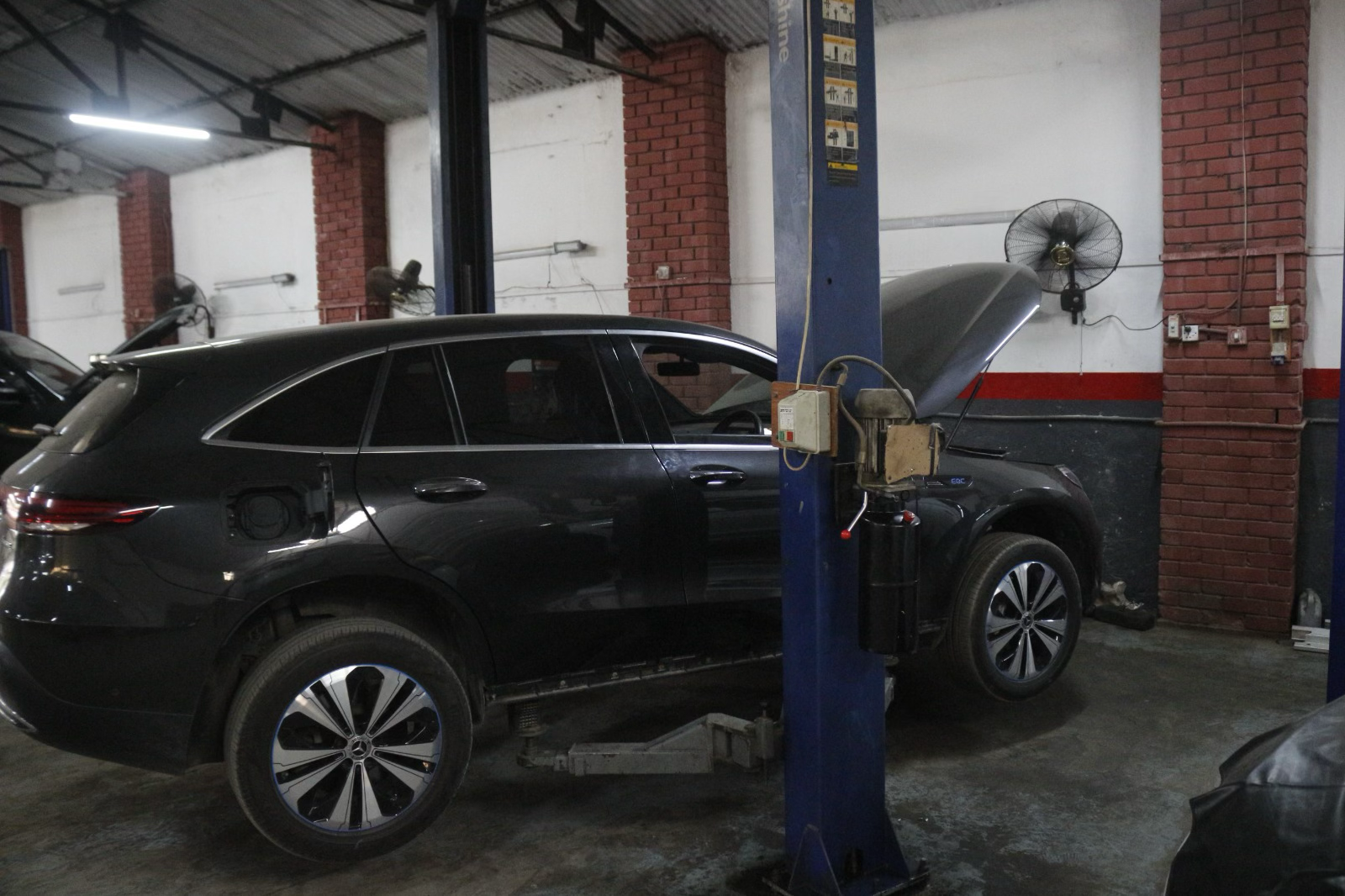 Mercedes EQC on lift